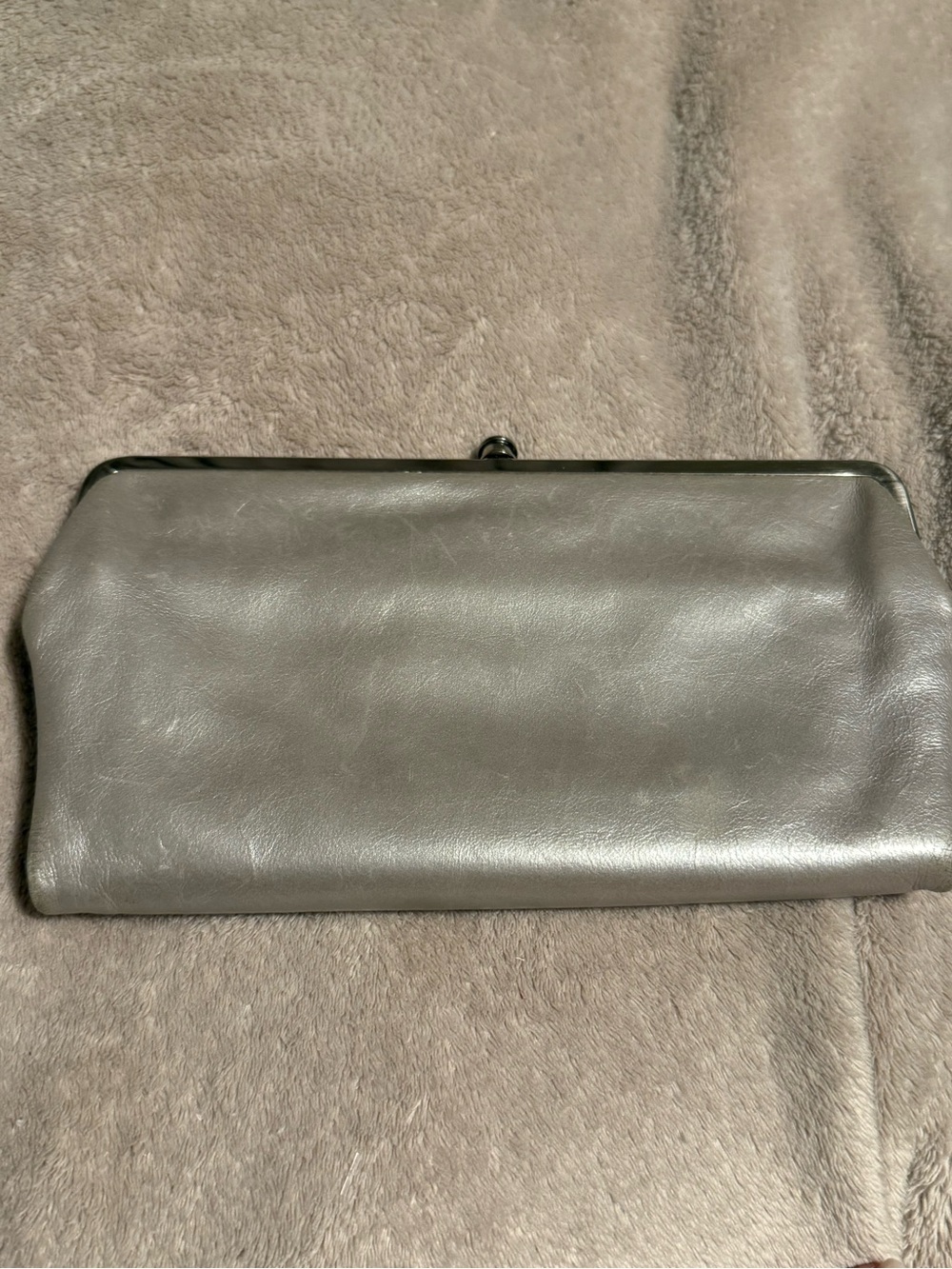 HOBO Metallic Gray Leather Clutch